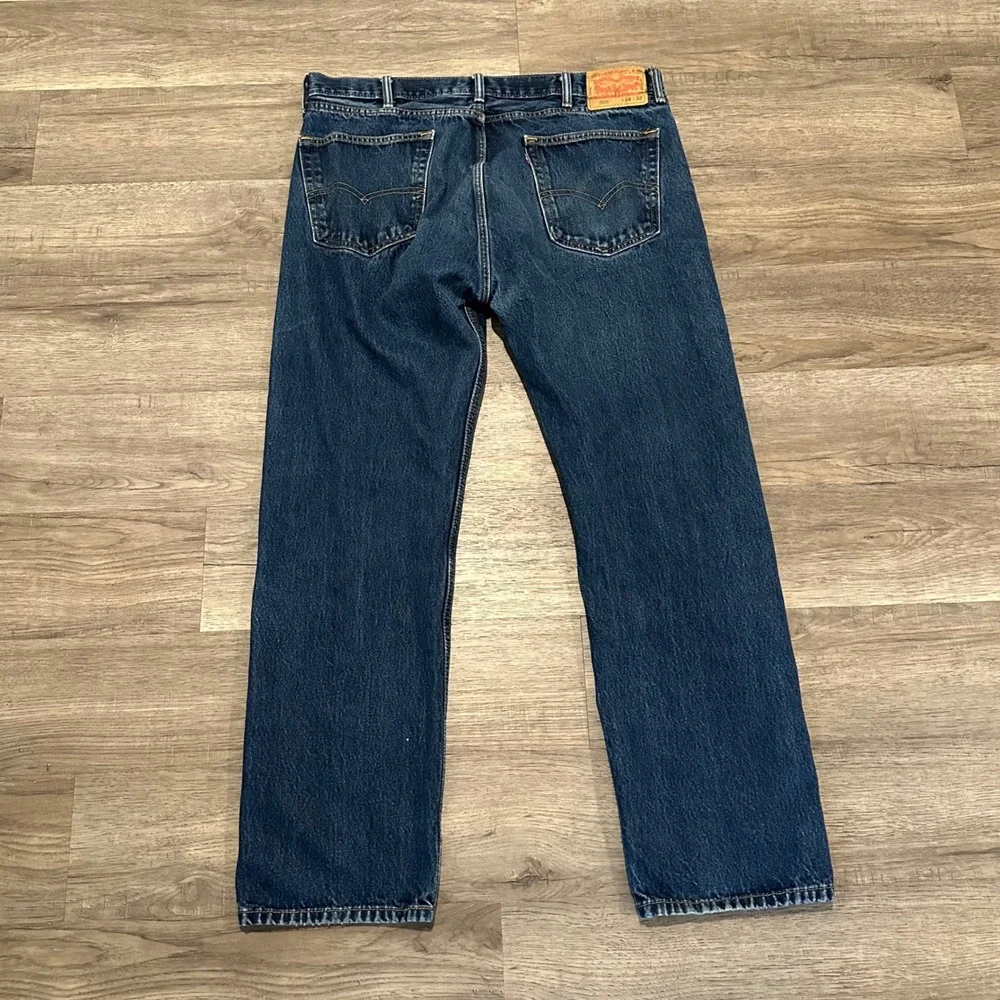 Levis 505 Regular Fit Straight Leg Jeans Mens 38x32 Dark Wash Blue Denim